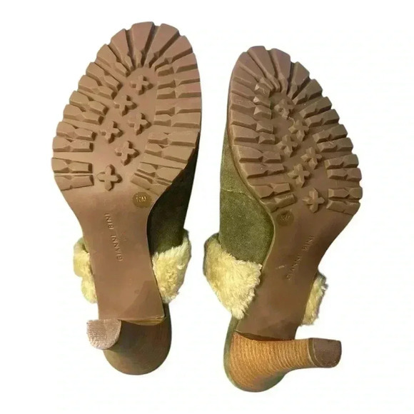 Gianni Bini Fur-Lined Mule Heels - Size 10M - Olive Green Suede - Picture 5 of 5